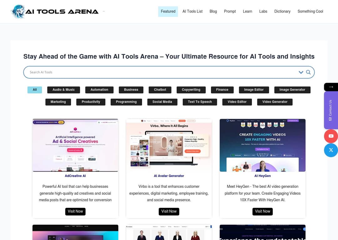 AI Tools Arena homepage image
