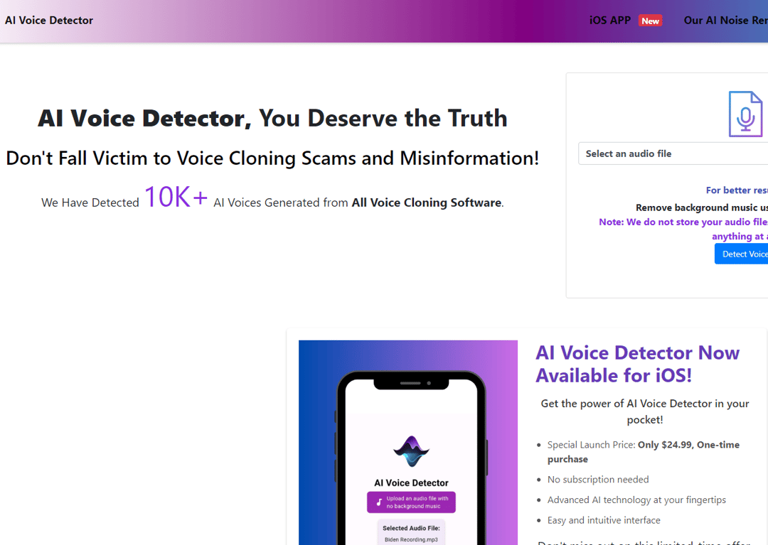 AI Voice Detector homepage image