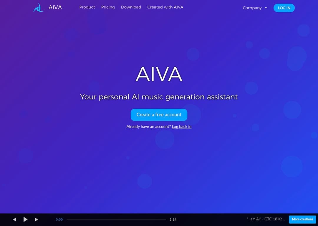 Aiva homepage image