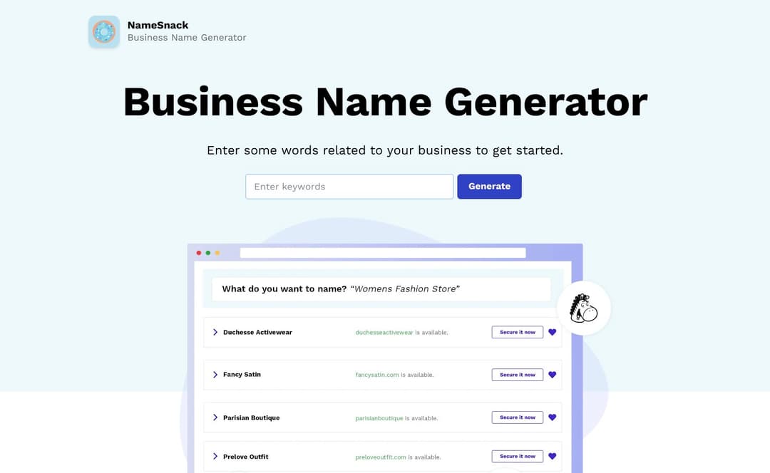 NameSnack homepage image