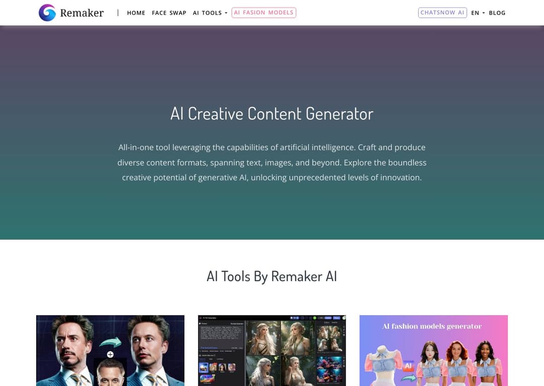 Remaker AI homepage image