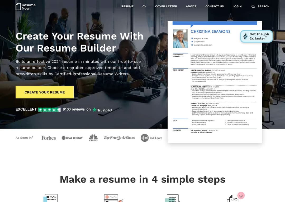 Resume Now homepage image