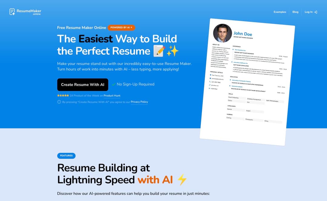 ResumeMaker homepage image