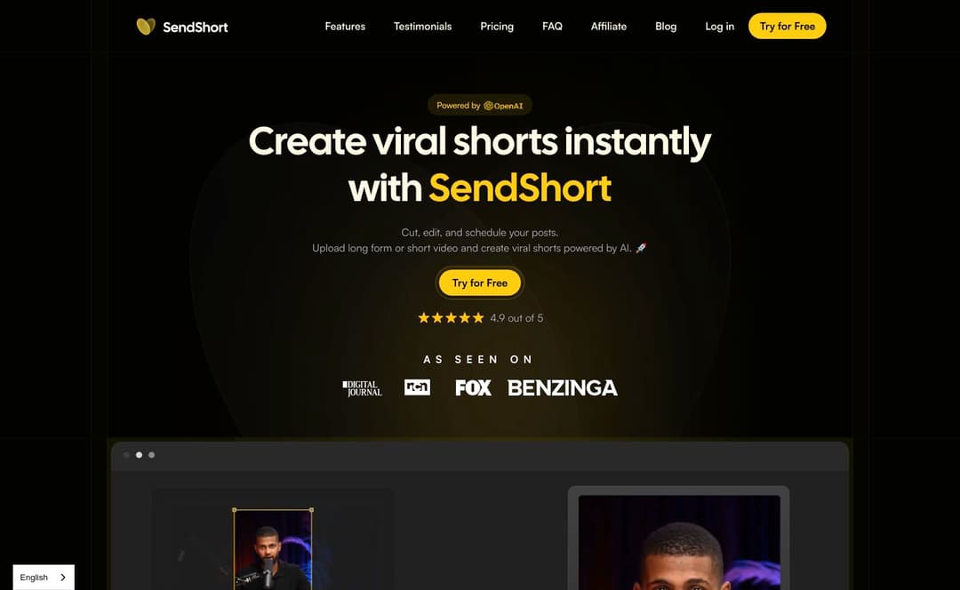 SendShort homepage image