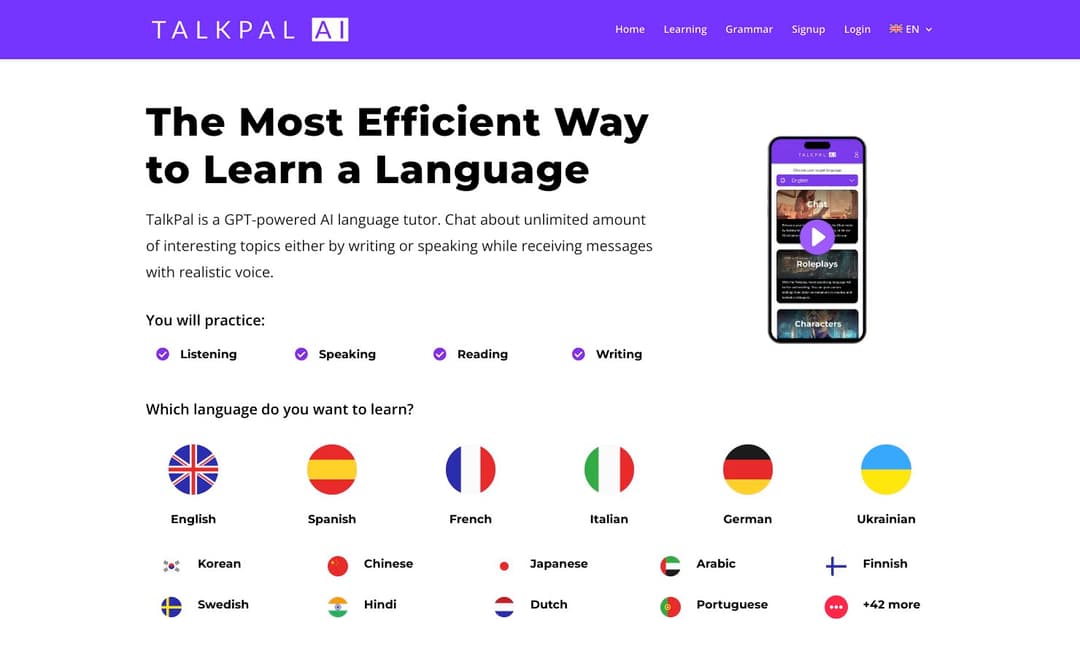 TalkPal homepage image
