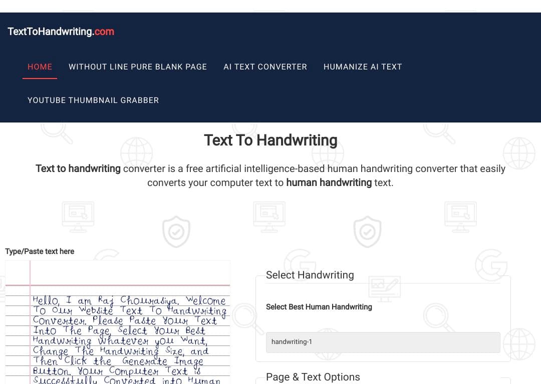 Text To Handwriting Converter homepage image