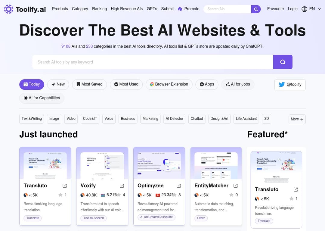 Toolify AI homepage image