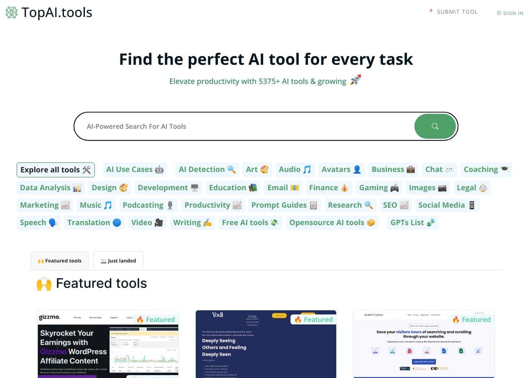 TopAI.tools homepage image