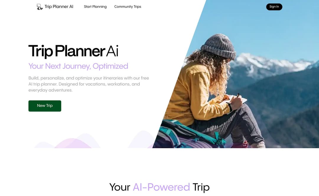Trip Planner AI homepage image
