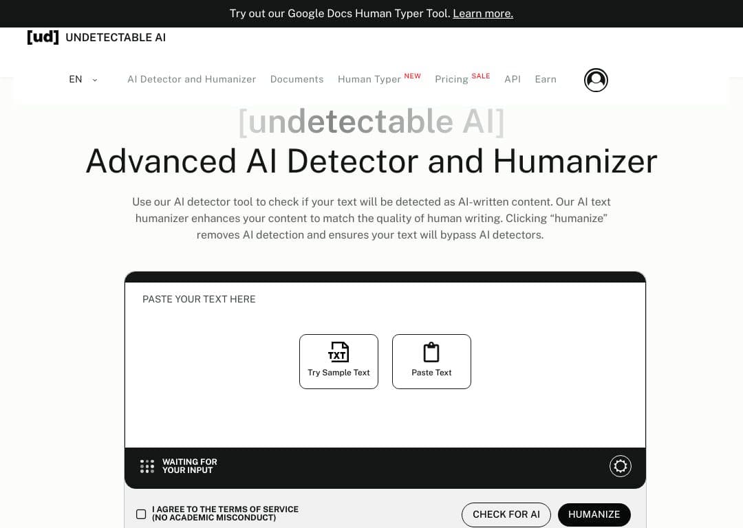Undetectable.ai homepage image