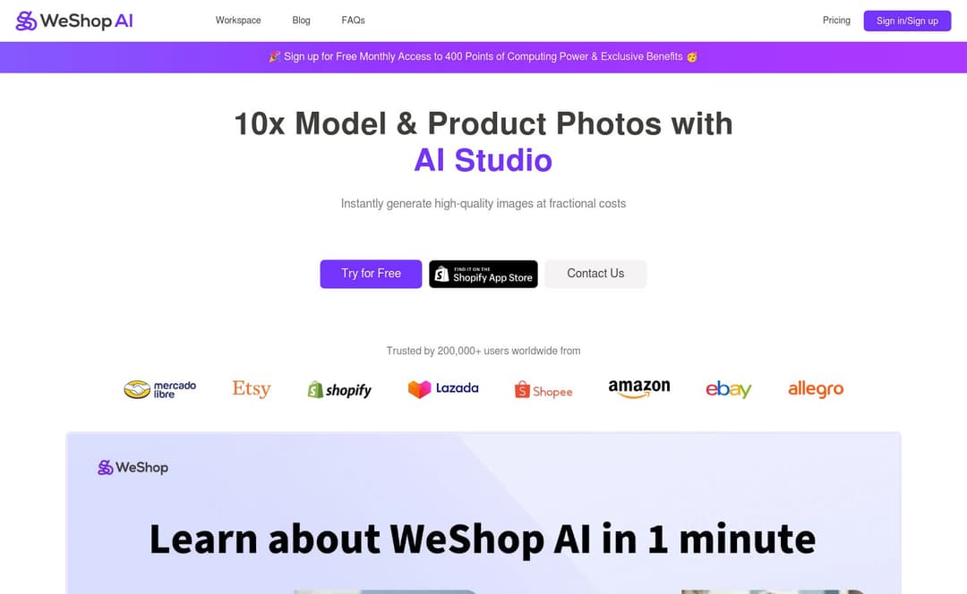 Weshop AI homepage image