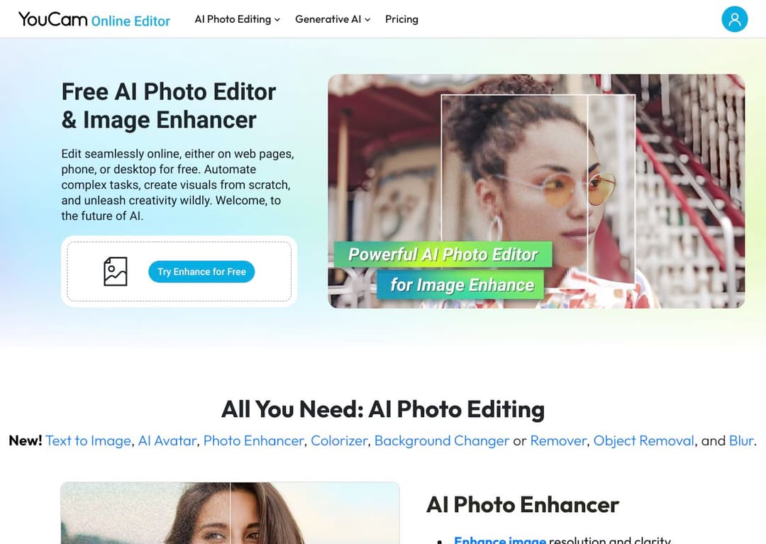 YouCam Online Editor homepage image