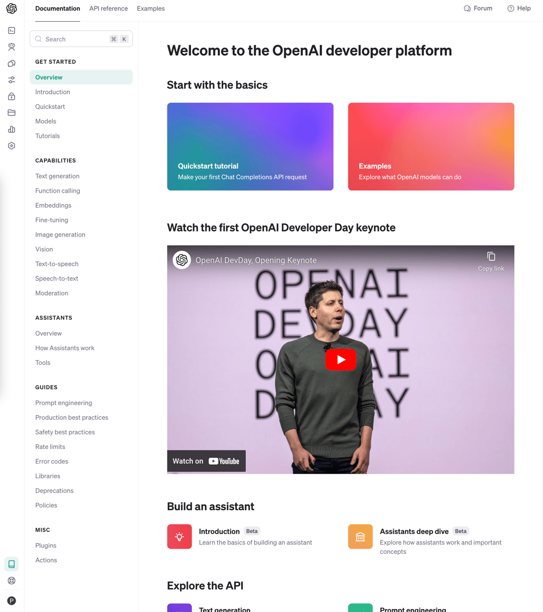 openai developer console homepage picture