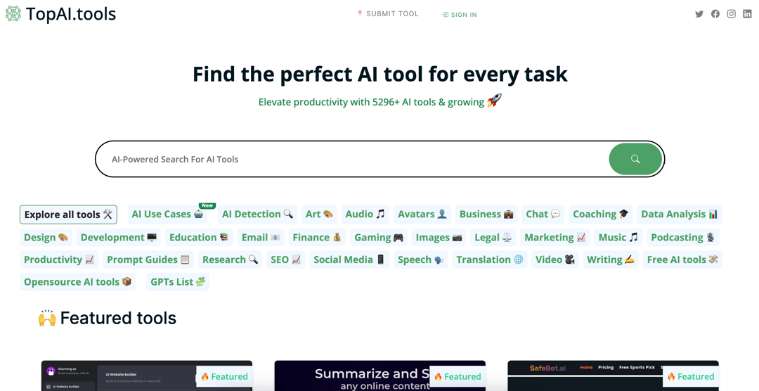 Top AI Tools homepage image