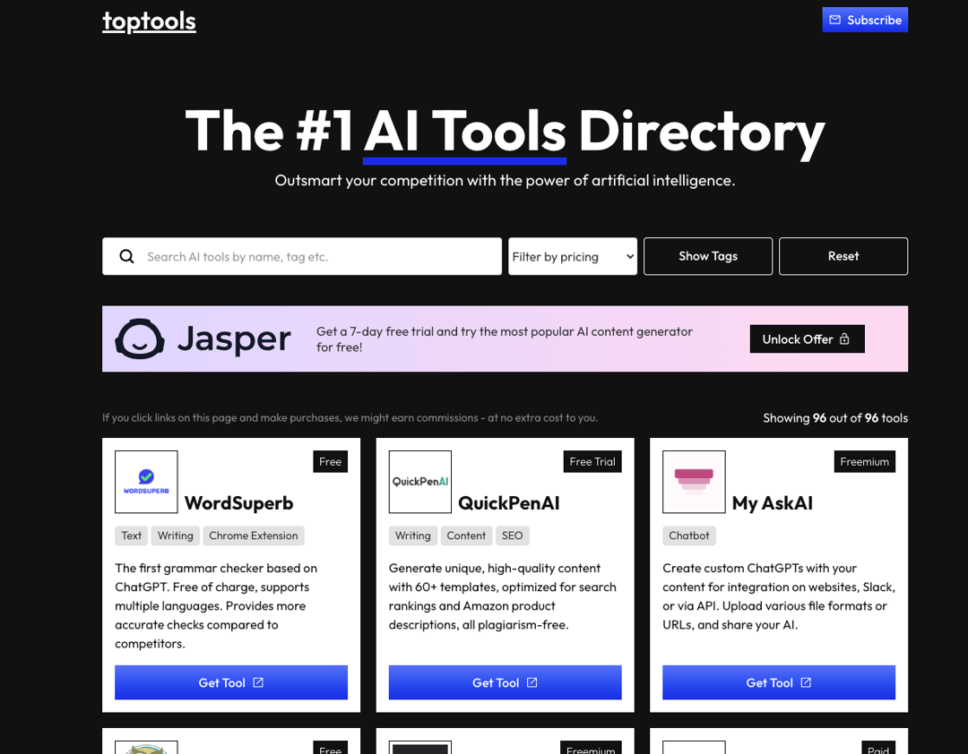 toptools ai homepage picture