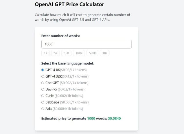 OpenAI GPT Price Calculator