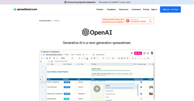 OpenAI in Spreadsheet