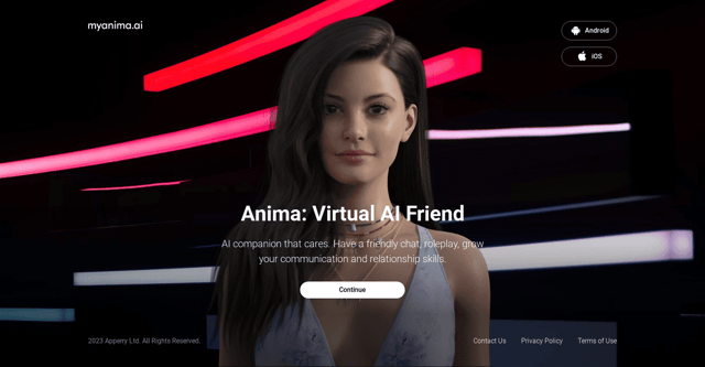 MyAnima AI Companion homepage image