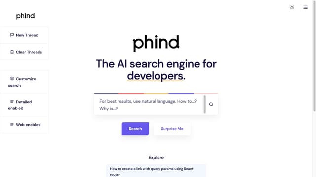 Phind homepage image